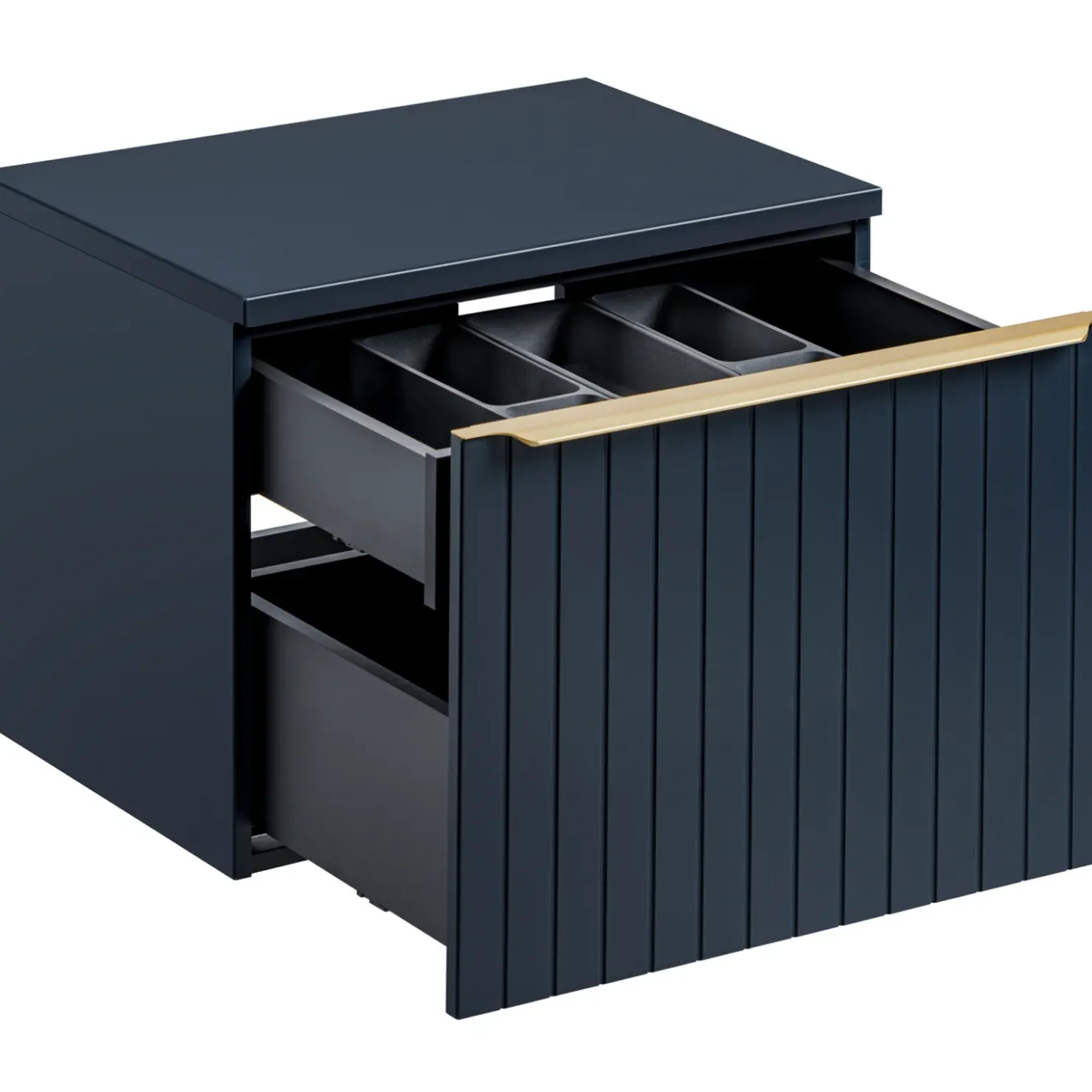 Garnero Arredamenti Mobile bagno sospeso 80cm 1 cassettone e 1 cassetto attrezzato cannettato blu Deep Sale