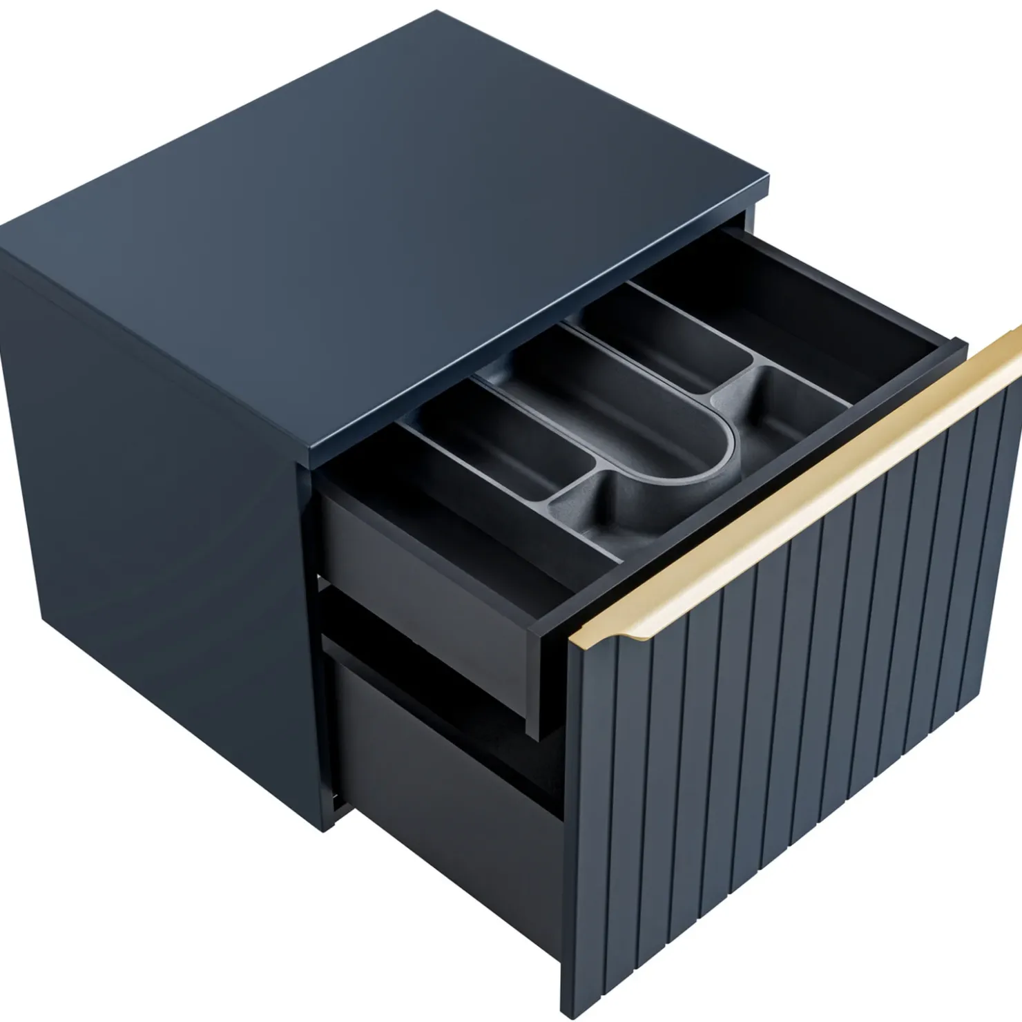 Garnero Arredamenti Mobile bagno sospeso 80cm 1 cassettone e 1 cassetto attrezzato cannettato blu Deep Sale