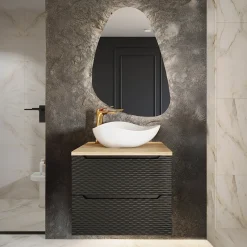 Garnero Arredamenti Mobile bagno sospeso 70cm 2 cassetti nero rovere Swim Nero - Rovere Outlet