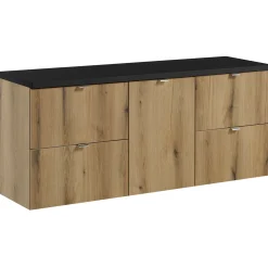 Garnero Arredamenti Mobile bagno sospeso 140cm 4 cassetti e portabiancheria rovere nero Rovery Rovere - Nero