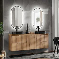 Garnero Arredamenti Mobile bagno sospeso 140cm 4 cassetti e portabiancheria Rovery Rovere New