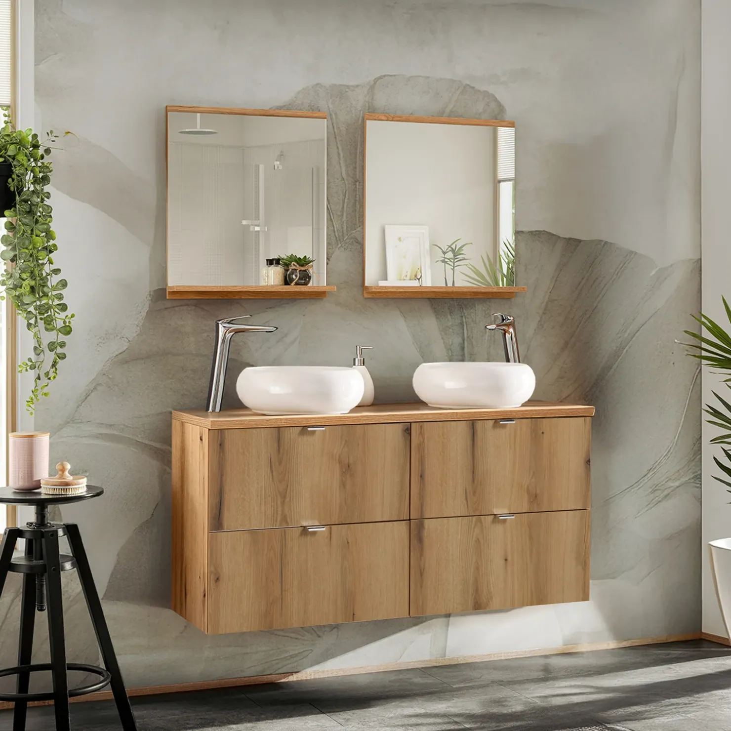 Garnero Arredamenti Mobile bagno sospeso 120cm 4 cassetti Rovery Rovere Sale