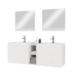 Garnero Arredamenti Mobile bagno sospeso 143cm con doppio lavabo e specchio serigrafato bianco Baden 6 Bianco Lucido Outlet