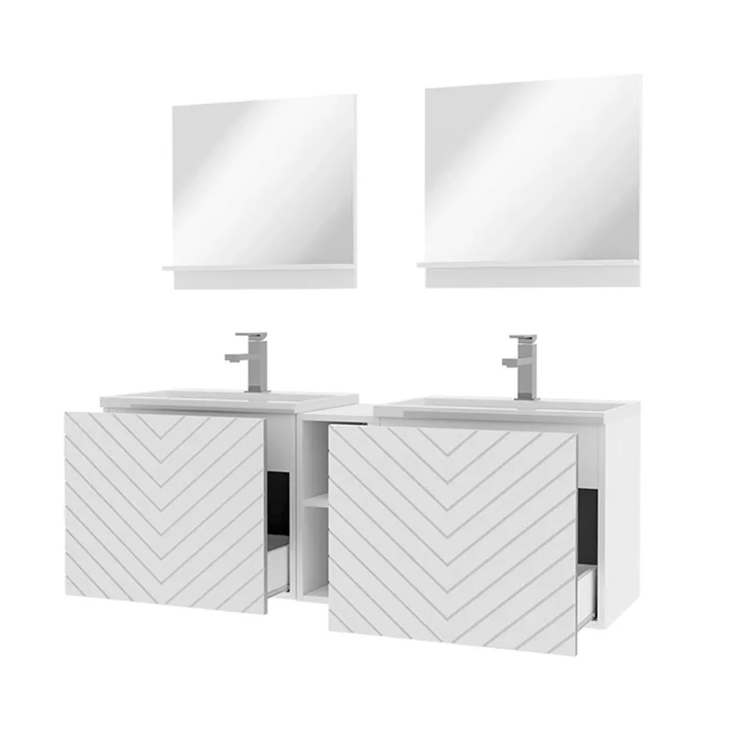 Garnero Arredamenti Mobile bagno sospeso 143cm con doppio lavabo e specchio serigrafato bianco Baden 6 Bianco Lucido Outlet
