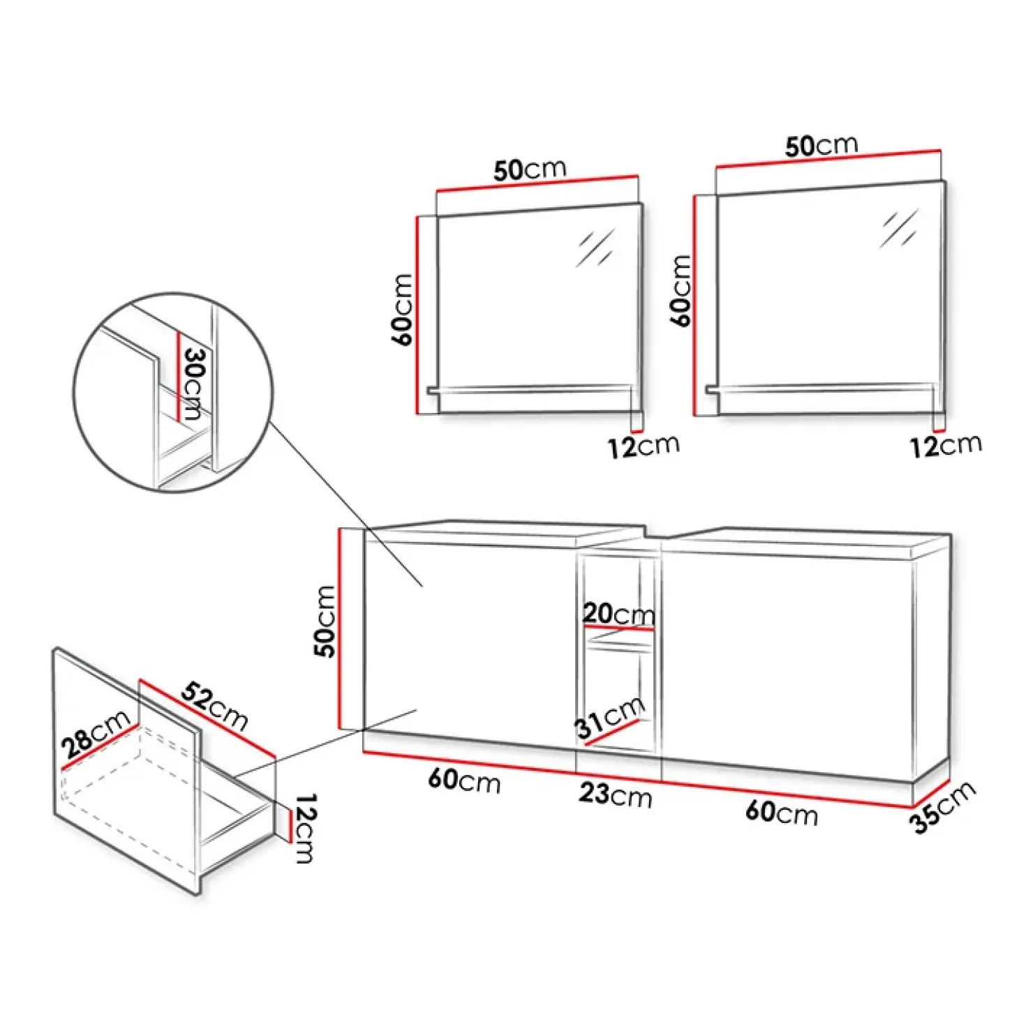Garnero Arredamenti Mobile bagno sospeso 143cm con doppio lavabo e specchio serigrafato bianco Baden 6 Bianco Lucido Outlet