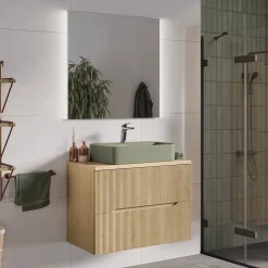 Garnero Arredamenti Mobile bagno sospeso 80cm cannettato 2 cassetti rovere Pretty Clearance