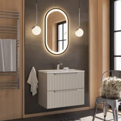 Garnero Arredamenti Mobile bagno sospeso 80cm cannettato con lavabo 2 cassetti Cleany Beige New