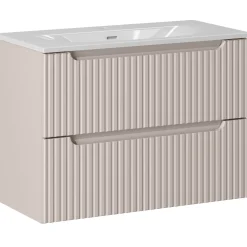 Garnero Arredamenti Mobile bagno sospeso 80cm cannettato con lavabo 2 cassetti Cleany Beige New