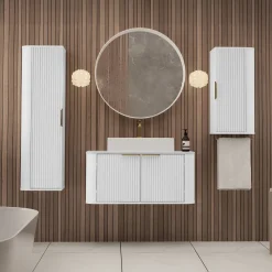 Garnero Arredamenti Mobile bagno sospeso 90cm con lavabo, colonna e pensile cannettato bianco Lusso New