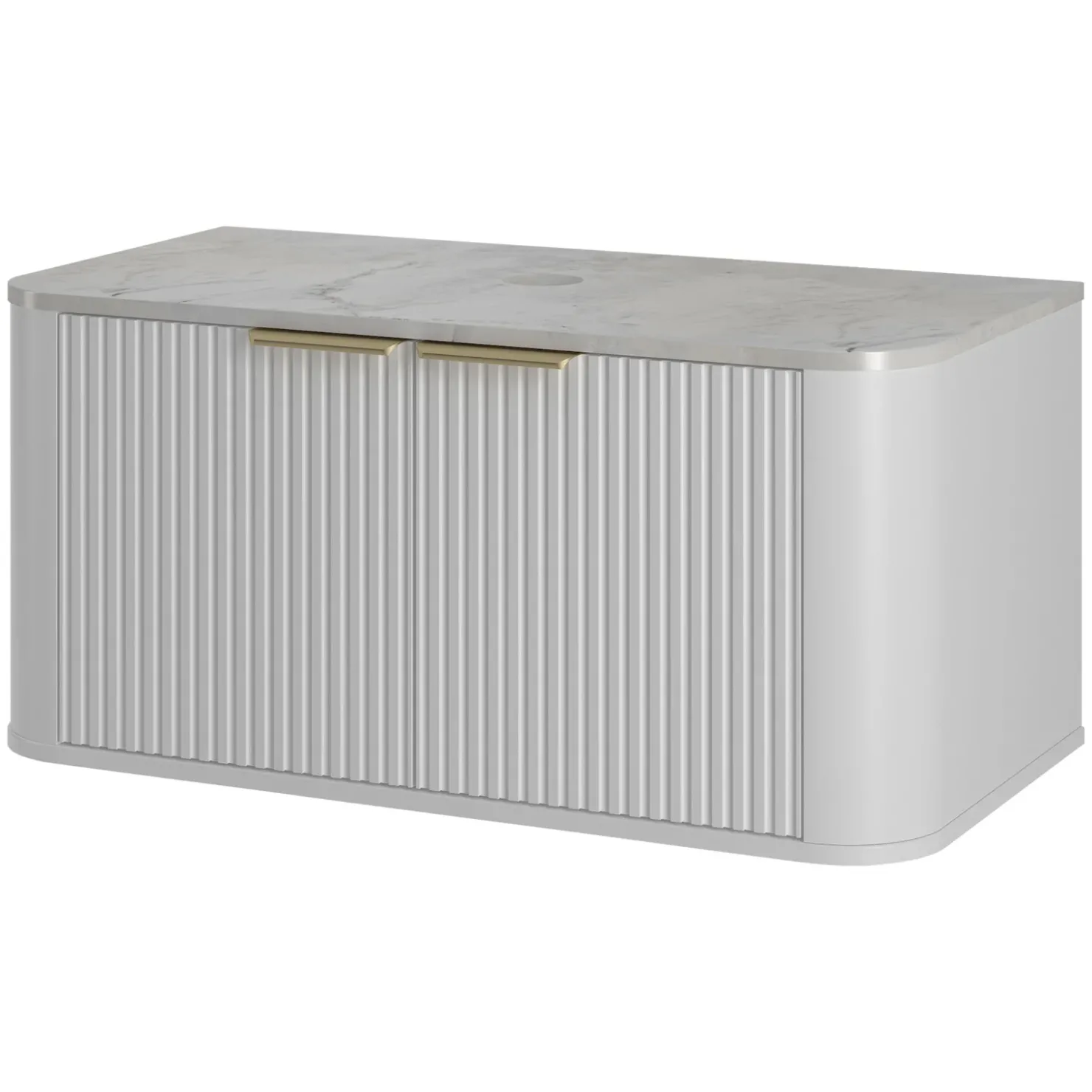 Garnero Arredamenti Mobile bagno sospeso 90cm con lavabo, colonna e pensile cannettato bianco Lusso New