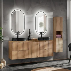 Garnero Arredamenti Mobile bagno sospeso 140cm con portabiancheria e colonna rovere Rovery Hot
