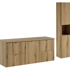 Garnero Arredamenti Mobile bagno sospeso 140cm con portabiancheria e colonna rovere Rovery Hot