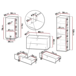 Garnero Arredamenti Mobile bagno sospeso 80cm con colonna e pensile maniglie oro bianco Bursa Bianco Lucido - Oro Outlet