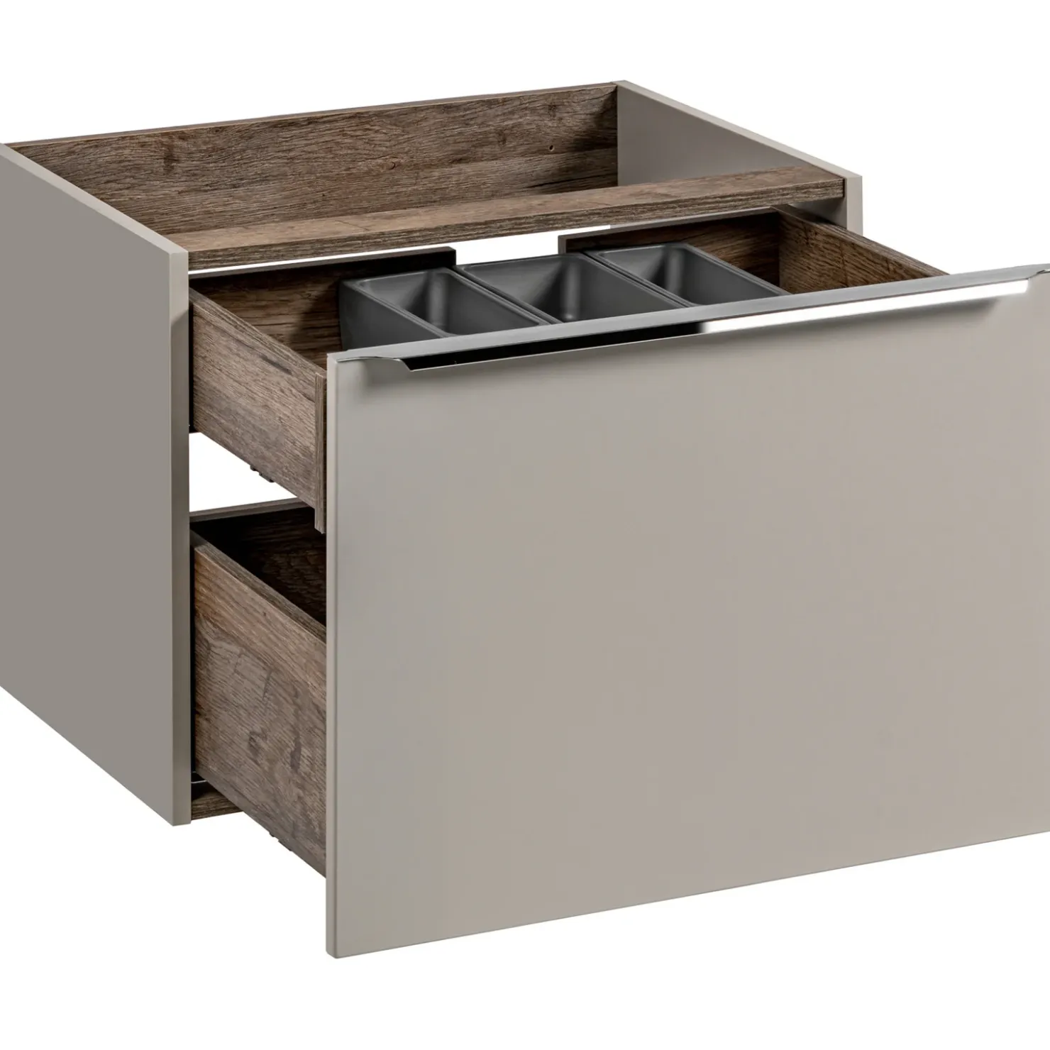 Garnero Arredamenti Mobile bagno sospeso 60cm con lavabo, mobile specchio, colonna e vani grigio quercia Serif Best