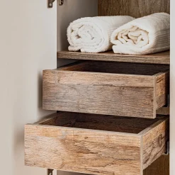 Garnero Arredamenti Mobile bagno sospeso 60cm con lavabo, mobile specchio, colonna e vani grigio quercia Serif Best