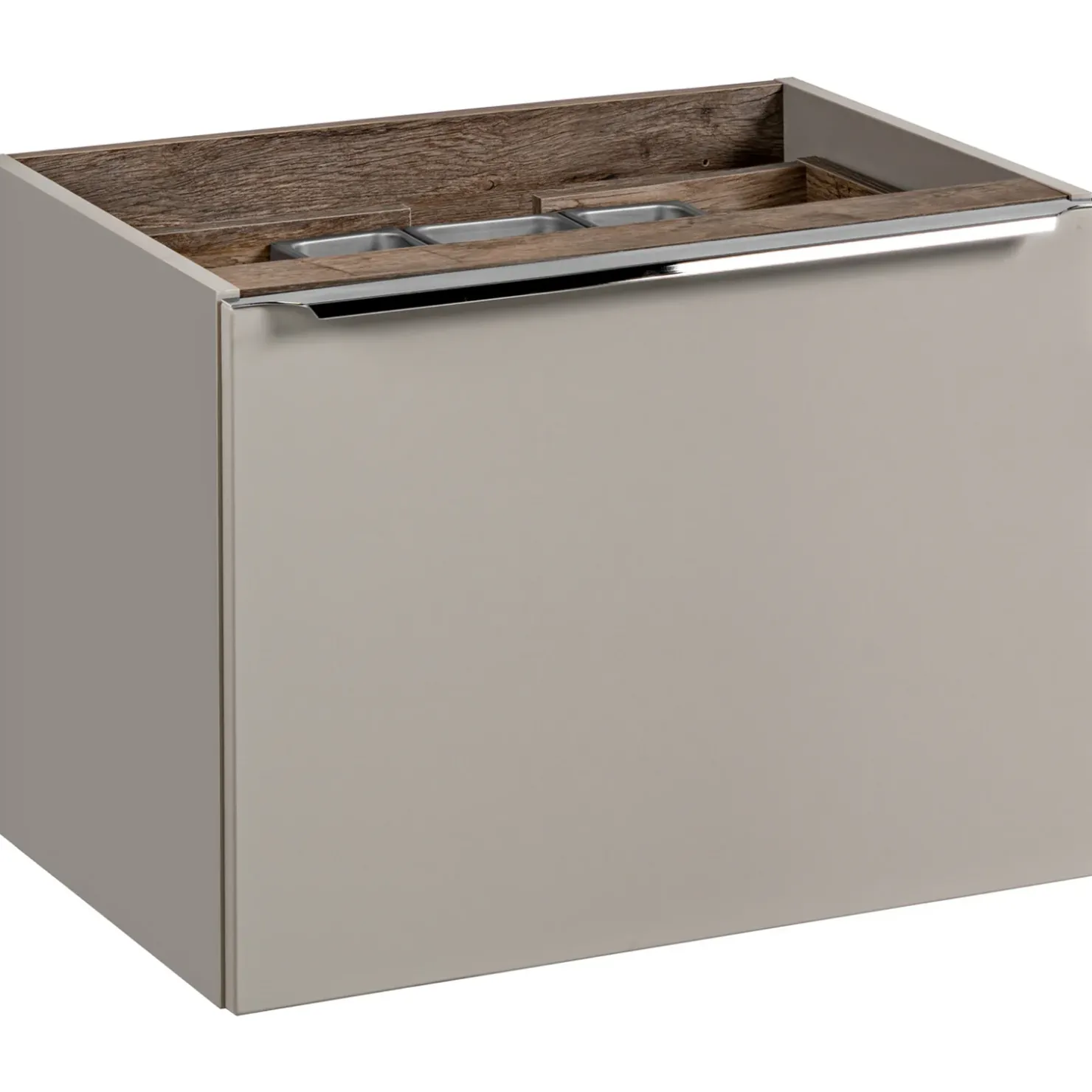 Garnero Arredamenti Mobile bagno sospeso 60cm con lavabo, mobile specchio, colonna e vani grigio quercia Serif Best