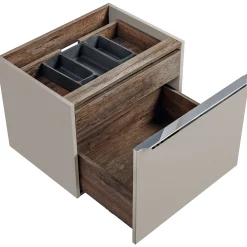 Garnero Arredamenti Mobile bagno sospeso 60cm con lavabo, mobile specchio, colonna e vani grigio quercia Serif Best