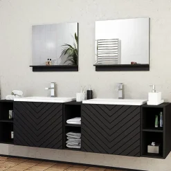 Garnero Arredamenti Mobile bagno sospeso 190cm con doppio lavabo e specchi serigrafato nero Baden 4 Nero Opaco Best