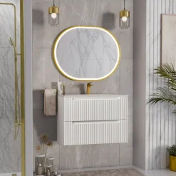 Garnero Arredamenti Mobile bagno sospeso 80cm cannettato con lavabo 2 cassetti bianco Cleany Bianco Opaco New