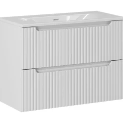 Garnero Arredamenti Mobile bagno sospeso 80cm cannettato con lavabo 2 cassetti bianco Cleany Bianco Opaco New