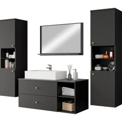 Garnero Arredamenti Mobile bagno sospeso 100cm con lavabo, specchio e 2 colonne nero Krom Nero Opaco Outlet