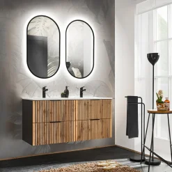 Garnero Arredamenti Mobile bagno sospeso 120cm con 2 lavabi da incasso quercia antracite Limpid Online