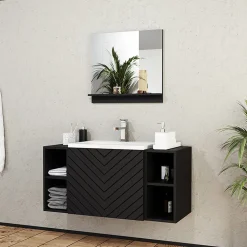Garnero Arredamenti Mobile bagno sospeso 106cm con lavabo e specchio serigrafato nero Baden 9 Nero Lucido Hot