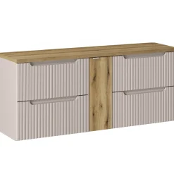 Garnero Arredamenti Mobile bagno sospeso 140cm cannettato 4 cassetti beige rovere Cleany Beige - Rovere Hot