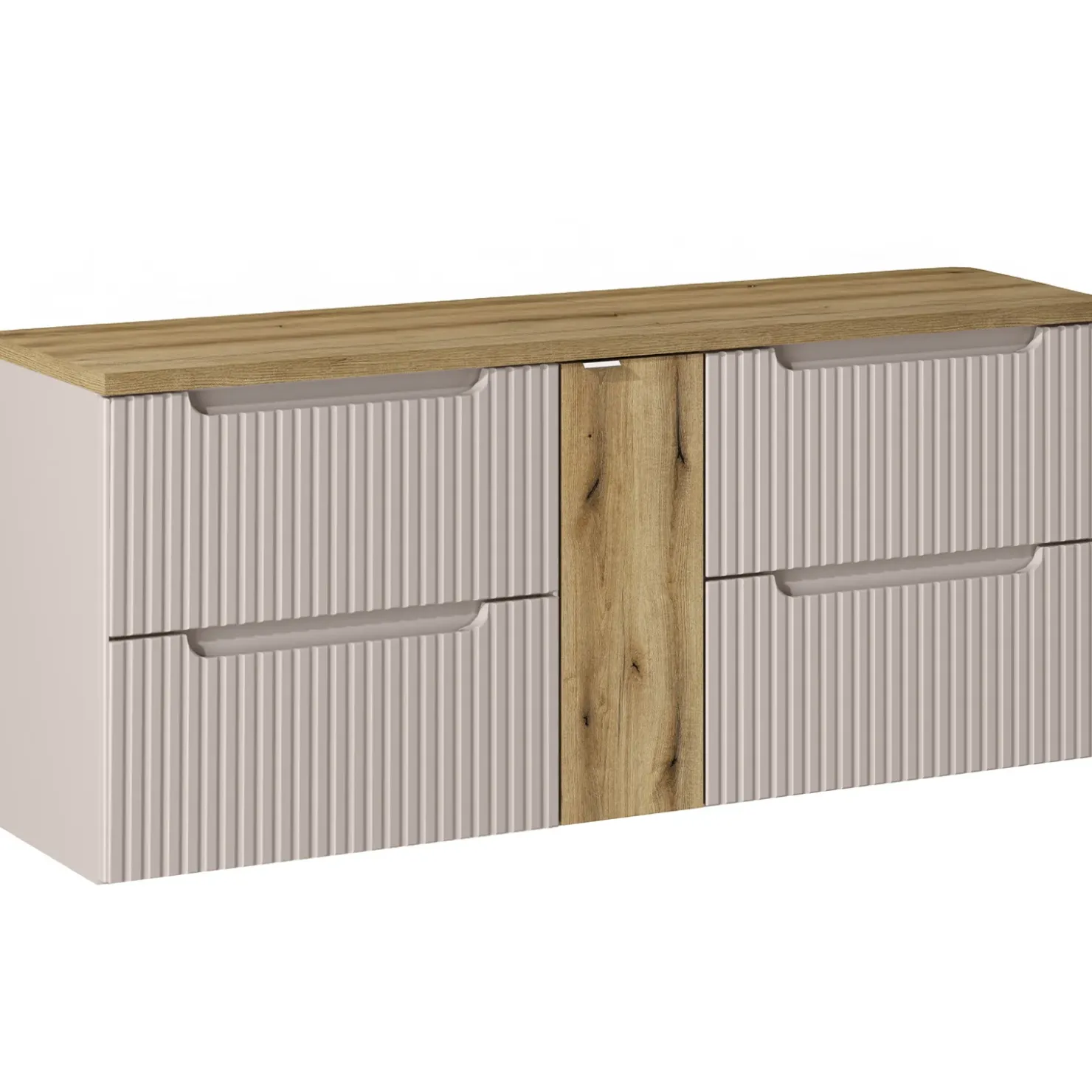 Garnero Arredamenti Mobile bagno sospeso 140cm cannettato 4 cassetti beige rovere Cleany Beige - Rovere Hot