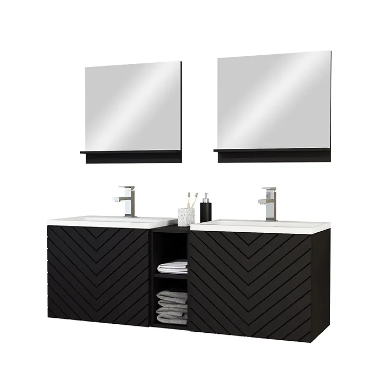 Garnero Arredamenti Mobile bagno sospeso 143cm con doppio lavabo e specchio serigrafato nero Baden 6 Nero Lucido Clearance
