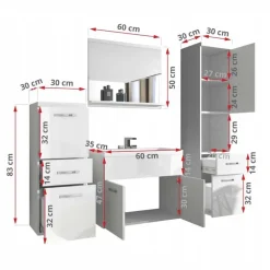 Garnero Arredamenti Mobile bagno sospeso 60cm con lavabo, specchio e colonne bianco rovere Loretta Bianco Lucido - Rovere Rustico Sale