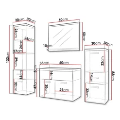 Garnero Arredamenti Mobile bagno sospeso 60cm con lavabo, specchio e colonne bianco rovere Loretta Bianco Lucido - Rovere Rustico Sale