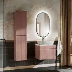 Garnero Arredamenti Mobile bagno sospeso 60cm cannettato con lavabo, colonna e specchio Autentic Rosa Hot