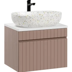 Garnero Arredamenti Mobile bagno sospeso 60cm cannettato con lavabo, colonna e specchio Autentic Rosa Hot