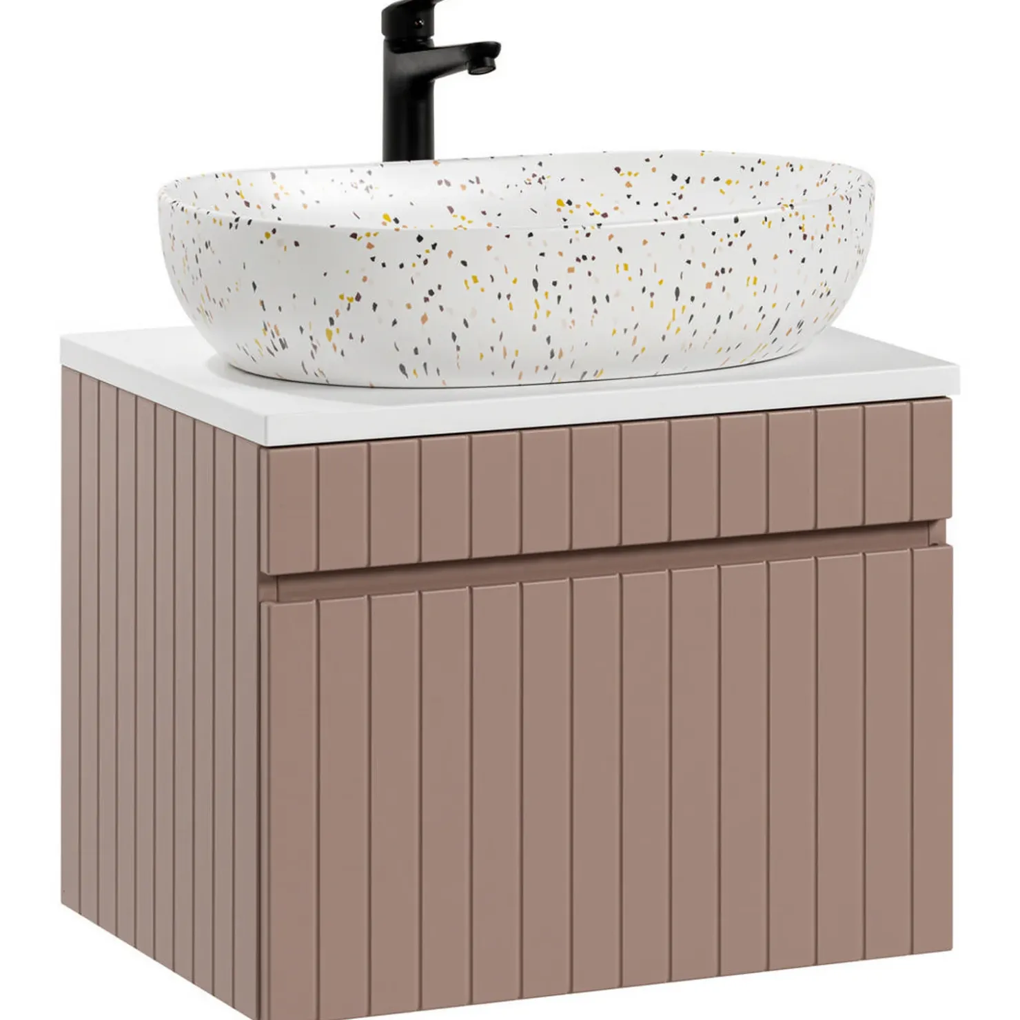 Garnero Arredamenti Mobile bagno sospeso 60cm cannettato con lavabo, colonna e specchio Autentic Rosa Hot