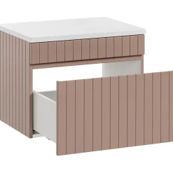 Garnero Arredamenti Mobile bagno sospeso 60cm cannettato con lavabo, colonna e specchio Autentic Rosa Hot