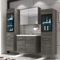 Garnero Arredamenti Mobile bagno sospeso 60cm con lavabo, specchio e 2 colonne Luz Rovere Grigio Hot