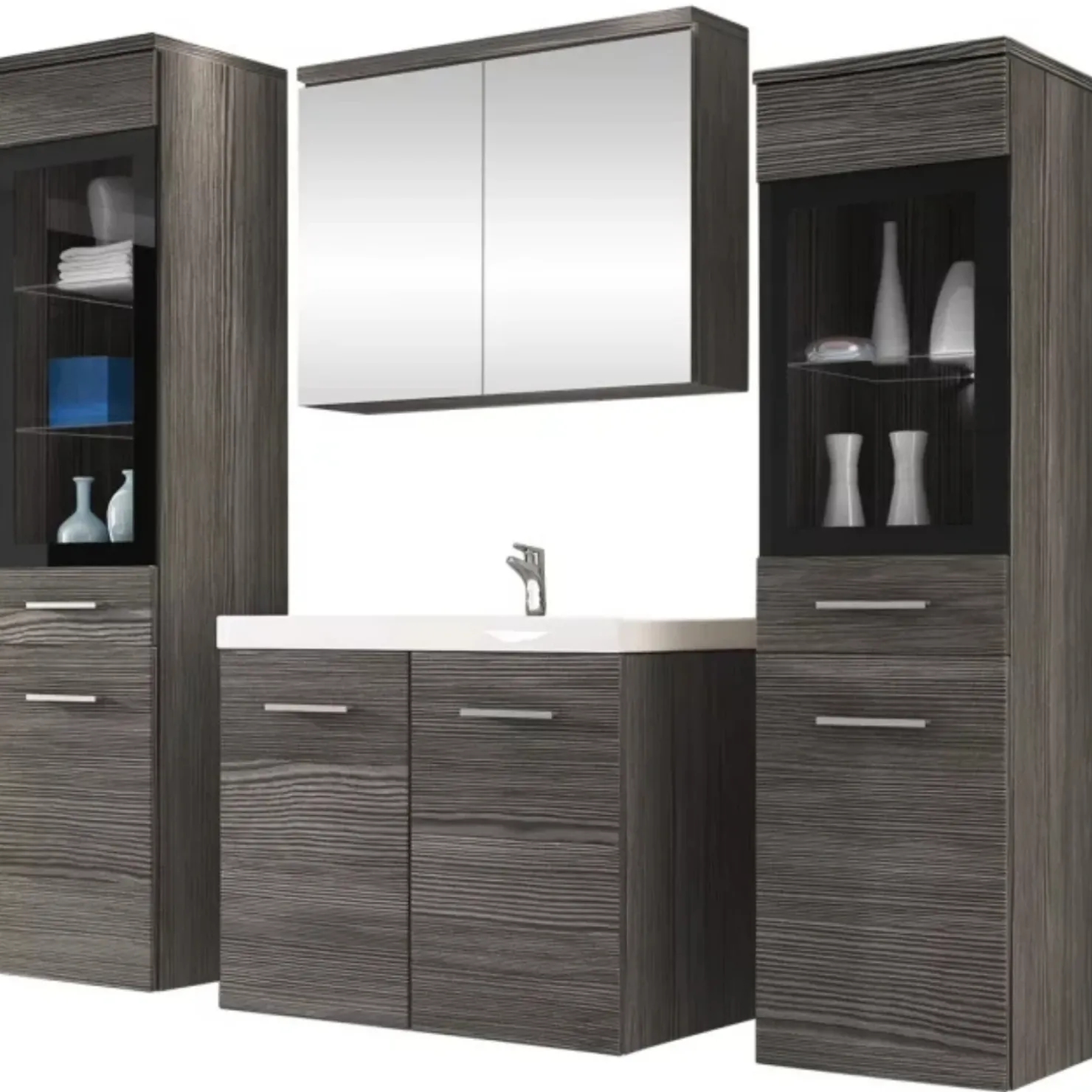 Garnero Arredamenti Mobile bagno sospeso 60cm con lavabo, specchio e 2 colonne Luz Rovere Grigio Hot