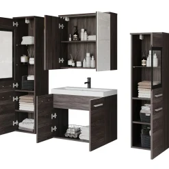 Garnero Arredamenti Mobile bagno sospeso 60cm con lavabo, specchio e 2 colonne Luz Rovere Grigio Hot