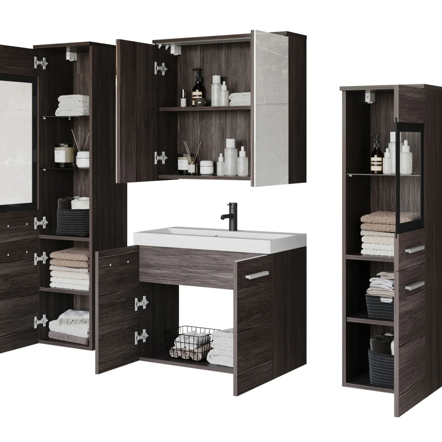 Garnero Arredamenti Mobile bagno sospeso 60cm con lavabo, specchio e 2 colonne Luz Rovere Grigio Hot
