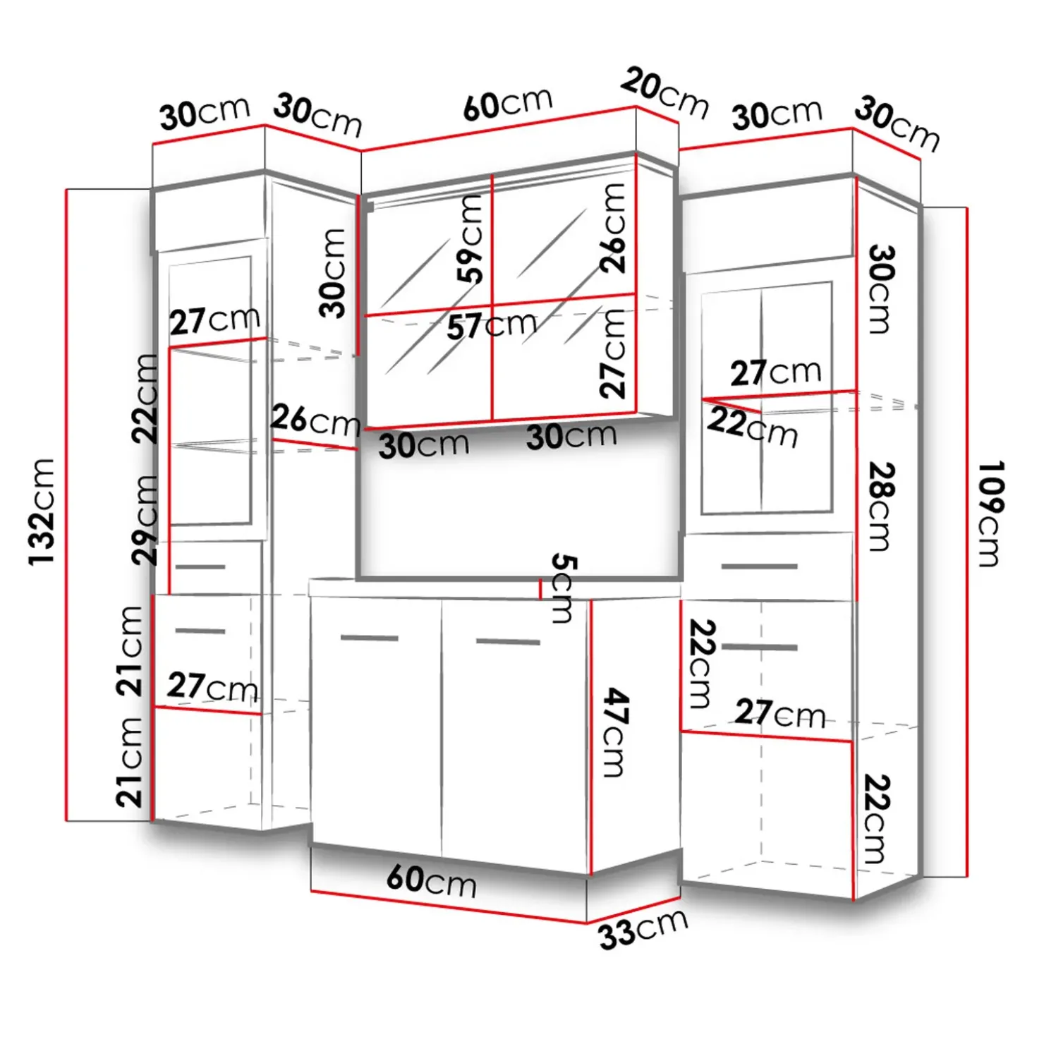 Garnero Arredamenti Mobile bagno sospeso 60cm con lavabo, specchio e 2 colonne Luz Rovere Grigio Hot