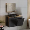 Garnero Arredamenti Mobile bagno sospeso 100cm cannettato con portabiancheria nero rovere Cleany