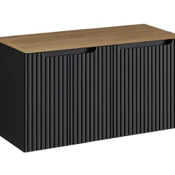 Garnero Arredamenti Mobile bagno sospeso 100cm cannettato con portabiancheria nero rovere Cleany