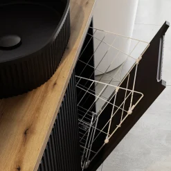 Garnero Arredamenti Mobile bagno sospeso 100cm cannettato con portabiancheria nero rovere Cleany