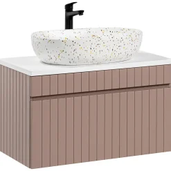 Garnero Arredamenti Mobile bagno sospeso 80cm cannettato con lavabo, colonna e specchio rosa Autentic Outlet