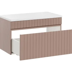 Garnero Arredamenti Mobile bagno sospeso 80cm cannettato con lavabo, colonna e specchio rosa Autentic Outlet