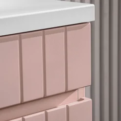 Garnero Arredamenti Mobile bagno sospeso 80cm cannettato con lavabo, colonna e specchio rosa Autentic Outlet