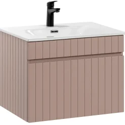 Garnero Arredamenti Mobile bagno sospeso 60cm cannettato con lavabo 1 cassettone Autentic Rosa Sale