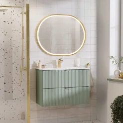 Garnero Arredamenti Mobile bagno sospeso 80cm cannettato con lavabo 2 cassetti verde salvia Greeny Best