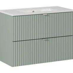 Garnero Arredamenti Mobile bagno sospeso 80cm cannettato con lavabo 2 cassetti verde salvia Greeny Best